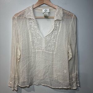 90’s 100% Silk Sheer Blouse Size M Pearl Buttons VTG Fairy Cottagecore Coquette